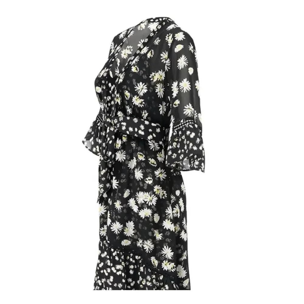 CAbi Daisy Print 2 Piece Chiffon Dress/Duster Wrap Black & White Sz L COTTAGE - Picture 7 of 16